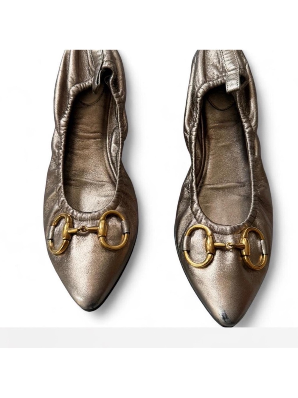 Gucci Metallic Leather Ballet Flats with Gold Horsebit Detail